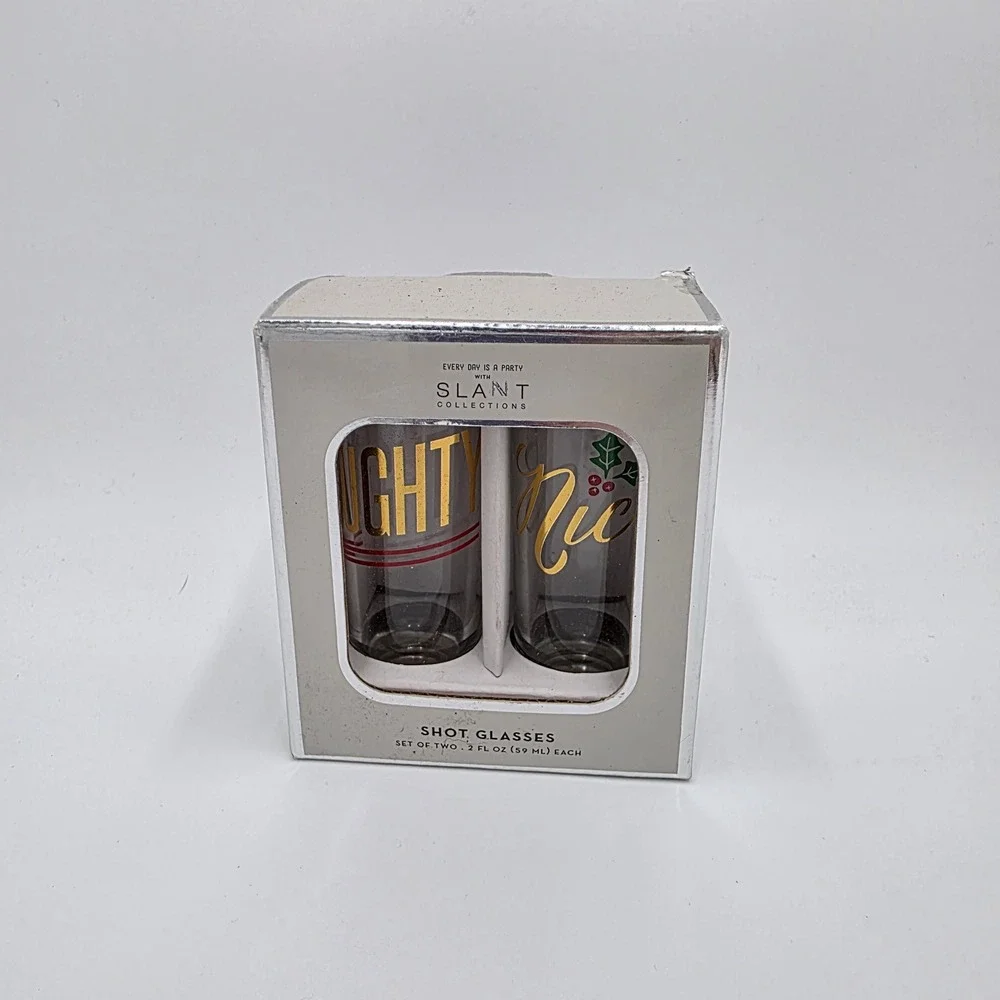 Slant Collections Naughty and Nice Shot Glass Set of 2 Christmas Holiday 2oz